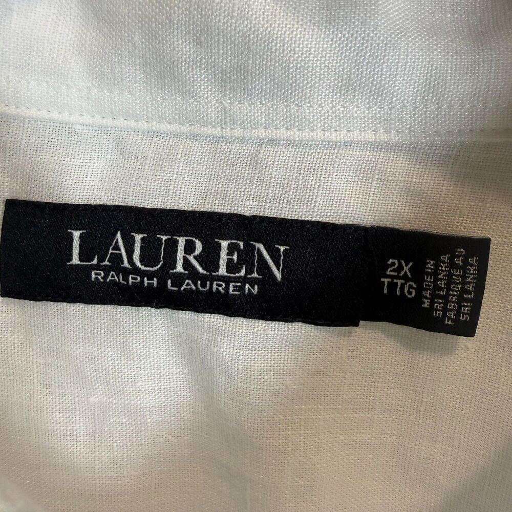 Lauren Ralph Lauren White Shirt Long Sleeve Button Linen Size 2X Casual Work - Picture 8 of 11